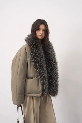 BALIANG Nest Fur Puffer Jacket-Moss Gray