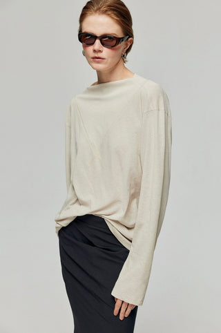 Simple Project Boat Neck Long Sleeve Top-Cream