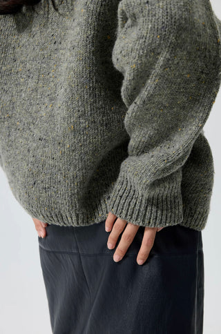 Simple Project Knotted Collar Sweater-Gray