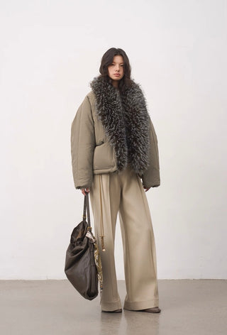BALIANG Nest Fur Puffer Jacket-Moss Gray