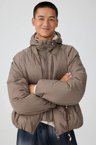 Simple Project Detachable Hood Jacket-Brown