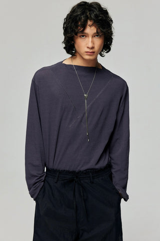 Simple Project Boat Neck Long Sleeve Top-Navy