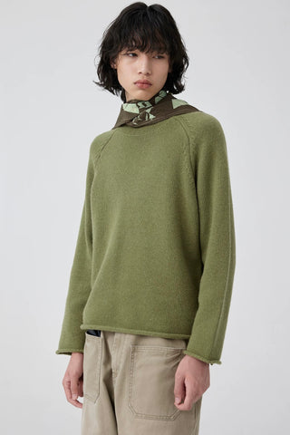 Simple Project Curled Neck Sweater-Green