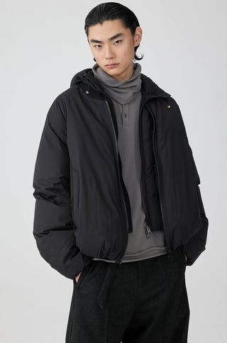 Simple Project Detachable Hood Jacket-Black