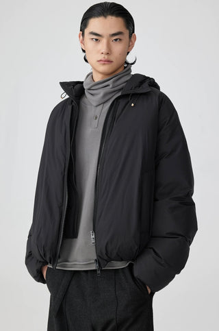 Simple Project Detachable Hood Jacket-Black