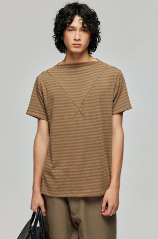 Simple Project Boat Neck Tee-Camel