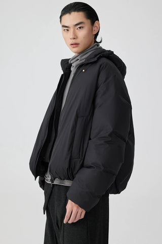 Simple Project Detachable Hood Jacket-Black