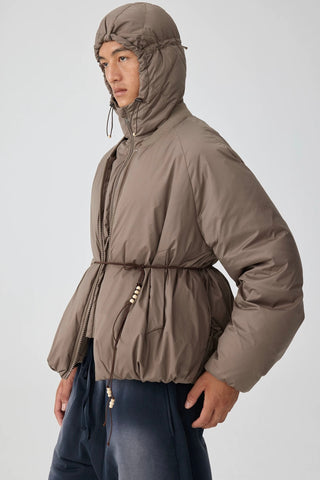 Simple Project Detachable Hood Jacket-Brown