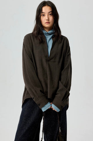Simple Project Ramie Shirt-Brown
