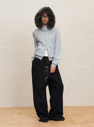 BALIANG Hooded Fur Jumper-Grey