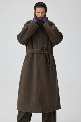 Simple Project High Neck Wool Coat-Brown