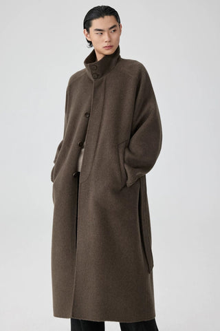 Simple Project High Neck Wool Coat-Brown