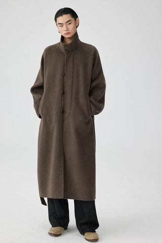 Simple Project High Neck Wool Coat-Brown