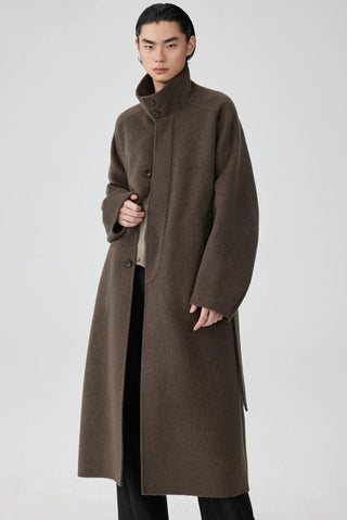 Simple Project High Neck Wool Coat-Brown