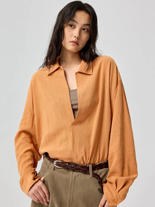 Simple Project Ramie Shirt-Apricot