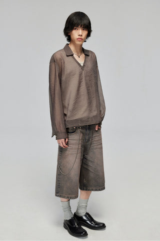 Simple Project Sheer Shirt-Brown