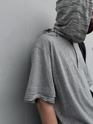 Relabel Hooded Henley Collar T-Shirt-Grey