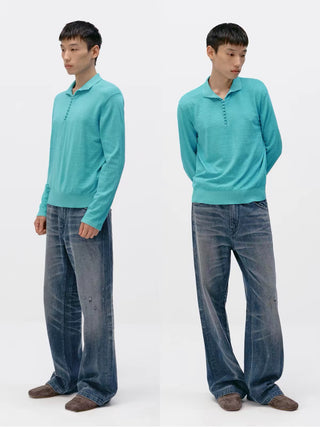 Cotton Slub Knit Polo Shirt