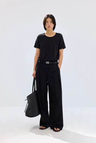 Simple Project Tailored Pleated Trousers-Black