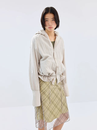 Simple Project Lace-up Hooded Shirt-Apricot