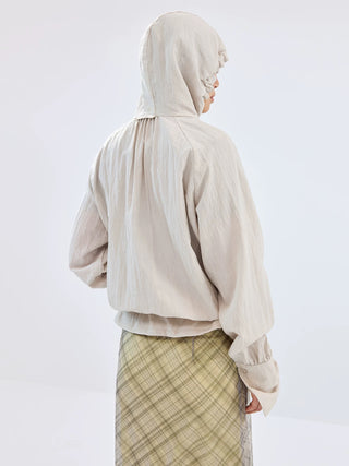 Simple Project Lace-up Hooded Shirt-Apricot