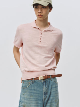 Simple Project Fitted Knit Polo-Pink