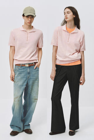 Simple Project Fitted Knit Polo-Pink