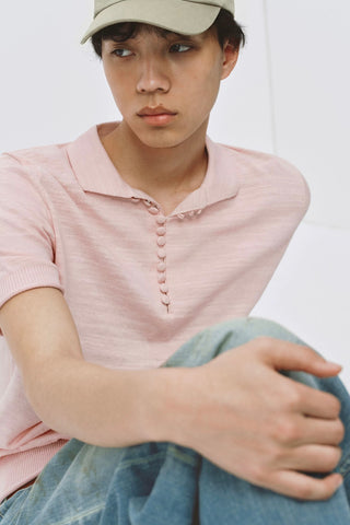 Simple Project Fitted Knit Polo-Pink