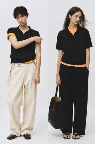 Simple Project Fitted Knit Polo-Black