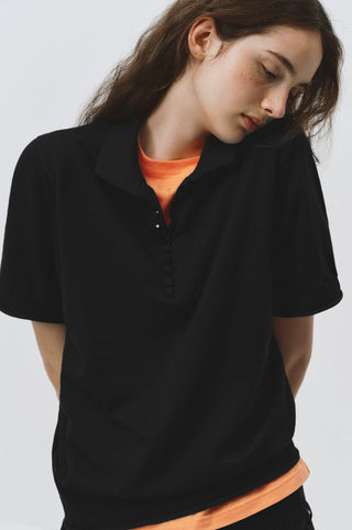 Simple Project Fitted Knit Polo-Black
