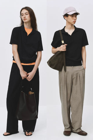 Simple Project Fitted Knit Polo-Black