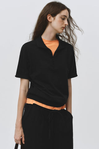 Simple Project Fitted Knit Polo-Black