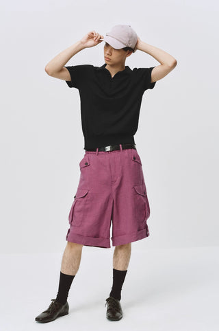 Simple Project Fitted Knit Polo-Black