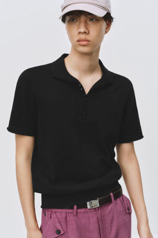 Simple Project Fitted Knit Polo-Black