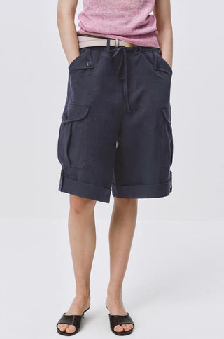 Simple Project Linen Shorts-Deep Indigo