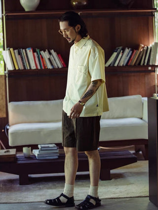 MIZUTOKI French Work Shorts-Dark Brown