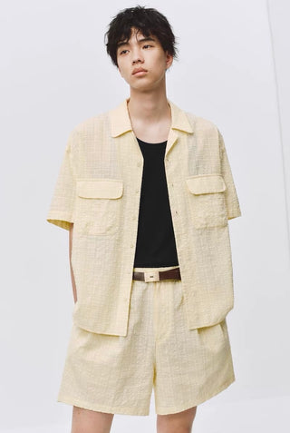 Simple Project Seersucker Shirt-Pale Yellow