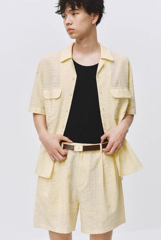 Simple Project Seersucker Shirt-Pale Yellow