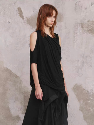 ILNya Layered Draped Tee-Black