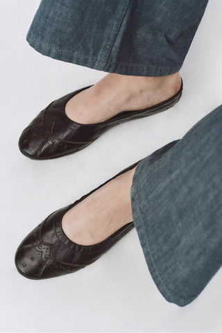 Simple Project Brogue Ballet Flats-Bark Brown