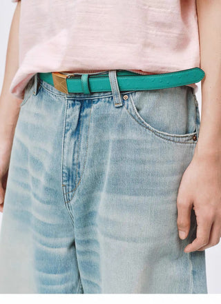 Simple Project Brass Buckle Belt-Teal Green