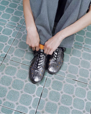 Simple Project Riding Leather Shoes-Carbon Silver