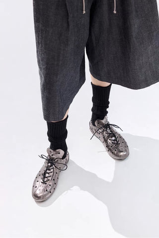 Simple Project Riding Leather Shoes-Carbon Silver