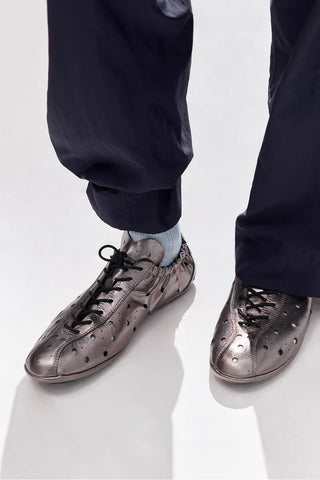 Simple Project Riding Leather Shoes-Carbon Silver
