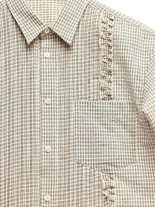 6CRAYON Retro Off-White Plaid Cotton Peplum Blouse