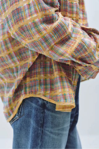 Simple Project Gauze Fringe Plaid Shirt
