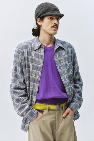 Simple Project Gauze Fringe Plaid Shirt