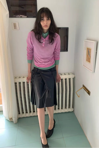 Simple Project Pleated Leather Skirt