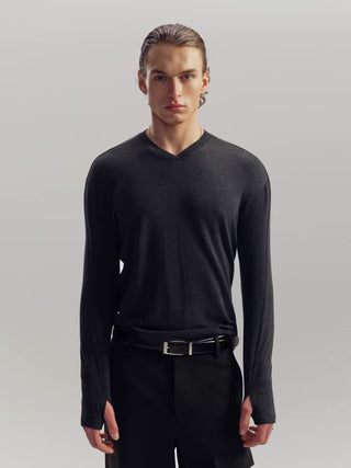 NFAI V-Neck Wool Long Sleeve Top