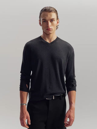 NFAI V-Neck Wool Long Sleeve Top